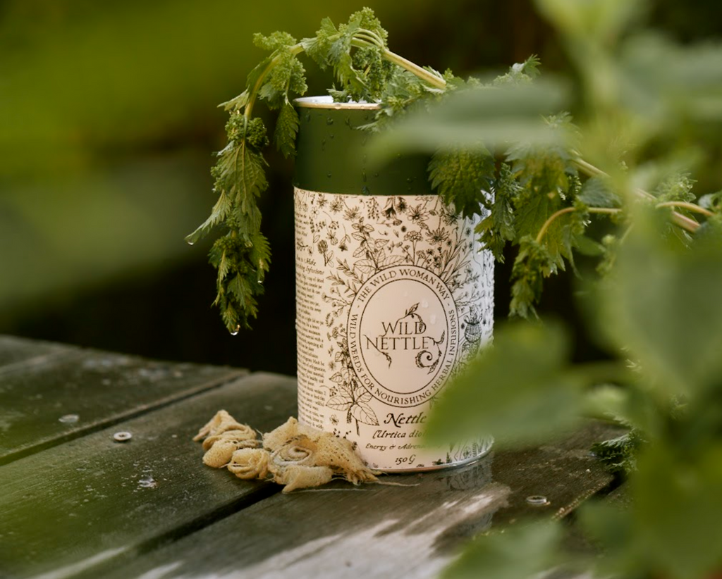 Nettle Canister with illustrations and product ingredients